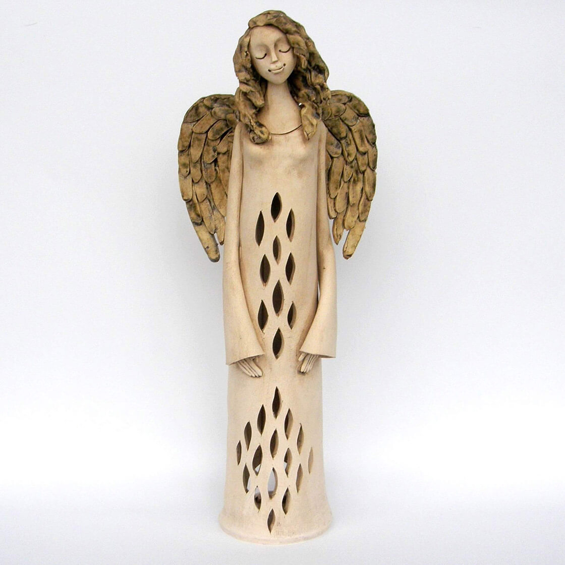 Vysoký keramický anděl na čajovou svíčku z ateliéru Vlaďky Zborníkové