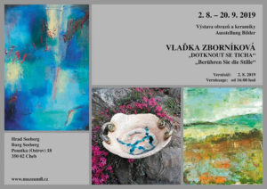 Plakát výstavy obrazů a keramiky Vlaďky Zborníkové na hradě Seeberg 2019
